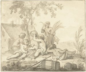 Allegorische Darstellung mit Kindern und Attributen der Landwirtschaft von Johann Heinrich Keller (II)