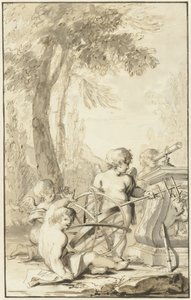 Allegorische Darstellung mit spielenden Kindern und astronomischen Instrumenten