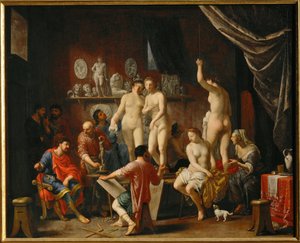 Ein Künstleratelier mit fünf weiblichen Modellen