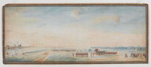 Britische Infanterie, einheimische Infanterie und einheimische Kavallerie beim Üben vor Fort St. George, Madras von Johann Jacob Ludewig Rothmeyer