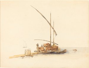 Weinfässer auf ein Segelschiff in Vevey geladen von Johann Jacob Ulrich