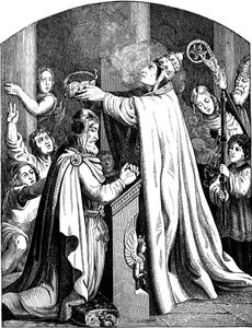Die Krönung von Kaiser Karl dem Großen durch Papst Leo III. (Illustration aus der Geschichte des deutschen Volkes von E. Duller, 1840) von Johann Jakob Kirchhoff