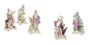 Fünf Meissener Figuren, die die Sinne darstellen, ca. 1765 von Johann Joachim Kaendler