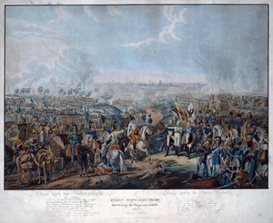 Schlacht von Leipzig (Völkerschlacht), im Oktober 1813. Der österreichische Feldmarschall Schwarzenberg (1771-1820) verkündet den Sieg der Alliierten in der Schlacht von Leipzig dem Kaiser des Heiligen Römischen Reiches Franz II. (= Franz I. von Österreich