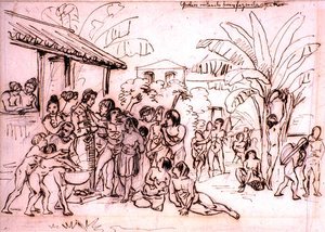 Indianer besuchen ein Anwesen, Brasilien, ca. 1825