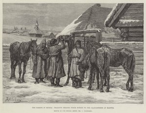 Die Hungersnot in Russland, Bauern verkaufen ihre Pferde an den Schlachter in Kaluga von Johann Nepomuk Schonberg