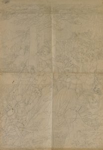 Konturzeichnung zur "Szene aus dem Tiroler Freiheitskampf" von Johann Peter Krafft
