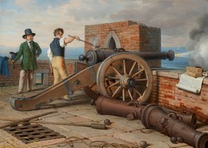 Künstlerfreunde lösen einen Kanonenschuss auf der Festung Michele bei Ostia (Ferdinand Jagemann und Peter Krafft) von Johann Peter Krafft