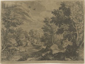 Flusslandschaft mit einem Ruderboot