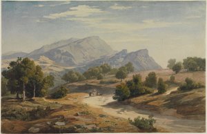 Blick von Osten auf Rocca Canterano und die Mamellen im Hintergrund von Johann Wilhelm Schirmer