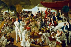 Colonel Mordaunt beobachtet einen Hahnenkampf in Lucknow, Indien, 1790 von Johan Joseph Zoffany