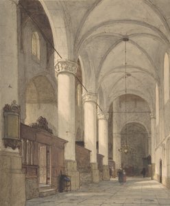 Gewölbtes Seitenschiff einer Kirche mit Figuren, 19. Jahrhundert von Johannes Bosboom