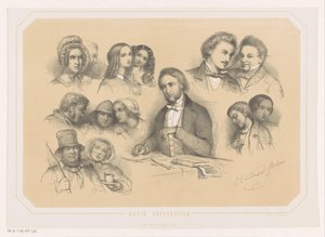 Charles Dickens inmitten von Figuren aus David Copperfield