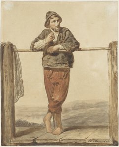 Pfeiferauchender, stehender Mann von vorne von Johannes Engel Masurel