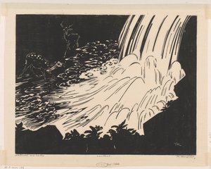 Wasserfall mit Hirschen