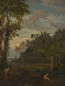 Arkadische Landschaft mit Salmacis und Hermaphroditus von Johannes Glauber