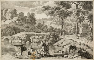 Arkadische Landschaft mit Ruinen von Johannes Glauber
