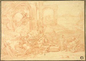 Die Heilige Familie mit Johannes dem Täufer und Engeln von Johannes Glauber