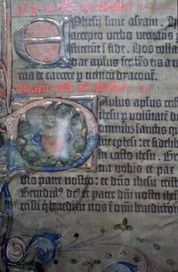 Detail aus der Gutenberg-Bibel des 15. Jahrhunderts, Eröffnung des Epheserbriefs von Johannes Gutenburg