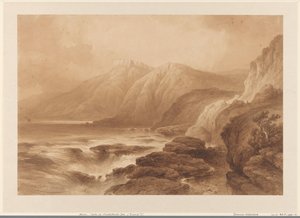 Ansicht einer hohen Felsenküste, mit einer Festung auf einem der Berggipfel von Johannes Hilverdink