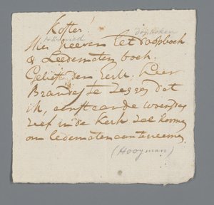 Brief von Pfarrer Hooyman an den Küster