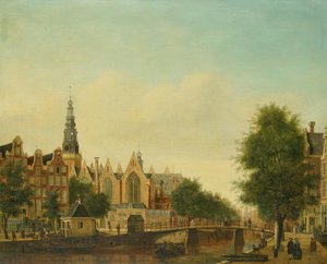 Die Oude Kerk gesehen vom Oudezijds Voorburgwal von Johannes Huibert Prins