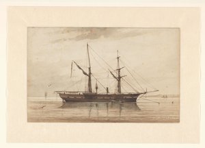 Segelschiff vor Anker in ruhigem Wasser von Johannes Huygens (signed by artist)