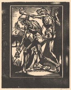 Zwei nackte Männerfiguren mit Glocke und Kerzenlöscher von Johannes Josephus Aarts (signed by artist)