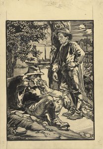 Zwei Deicharbeiter, einer sitzend, der andere an einen Baum gelehnt von Johannes Josephus Aarts