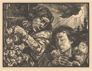 Zwei Frauen bei einer Weinrebe von Johannes Josephus Aarts