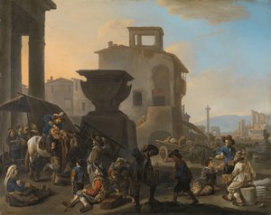 Italienischer Marktplatz mit einem Quacksalber von Johannes Lingelbach