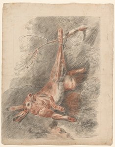 Toter Hase, an einem Bein hängend von Johannes Tavenraat