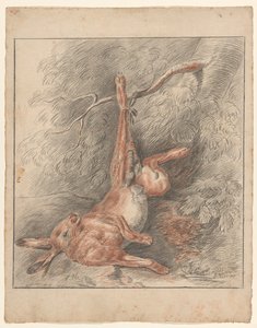Toter Hase, an einem Bein hängend von Johannes Tavenraat