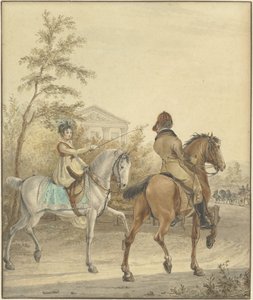 Mann und Frau zu Pferd auf einem Landweg