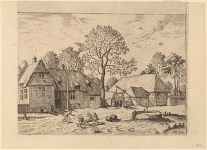 Bauernhöfe mit Ziehbrunnen von Johannes and Lucas van Doetechum after Master of the Small Landscapes
