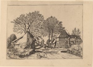 Straße mit Scheune und Hütten von Johannes and Lucas van Doetechum after Master of the Small Landscapes