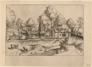 Dorf mit Kirche von Johannes van Doetechum, the Elder and Lucas