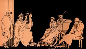 Odysseus weint beim Lied des Demodokos, Homers Odyssee, nach Flaxman