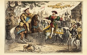 Heinrich VIII. von England trifft Franz I. von Frankreich zu Pferd auf dem Feld des Goldenen Tuchs, 7. Juni 1520 von John (after) Leech