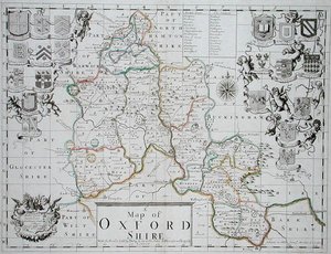 Karte von Oxfordshire, gestochen und handkoloriert von John Oliver und Richard Palmer, veröffentlicht von Philip Lea, ca. 1690 von John (after) Sellar