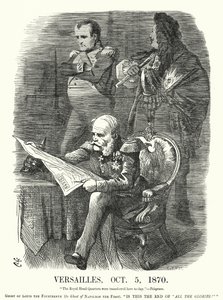 Punch-Karikatur: Versailles, 5. Oktober 1870 - die Demütigung Frankreichs im Deutsch-Französischen Krieg (Gravur)