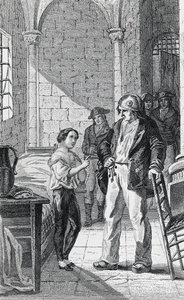 Der Dauphin Louis Charles und sein Betreuer Antoine Simon im Tempelgefängnis, Gravur von Philippoteaux und Girardet, Französische Revolution, Frankreich von Walter Charles Mills
