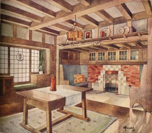 Entwurf für ein Wohnzimmer in einem kleinen Haus, ca. 1900-1905