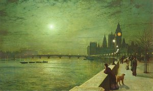 Lichtreflexe auf der Themse bei Westminster
