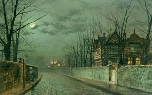 Altes englisches Haus, Mondschein nach Regen von John Atkinson Grimshaw