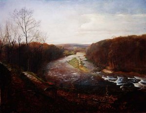 Der Wharfe oberhalb von Bolton Woods mit Barden Tower in der Ferne von John Atkinson Grimshaw