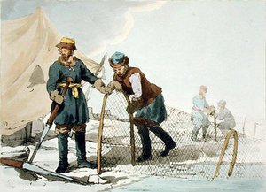 Winterfischen, vom Künstler geätzt, veröffentlicht 1804 (Farblitho)