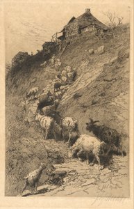 Unbetitelte Landschaft mit Ziegen von John Austin Sands Monks