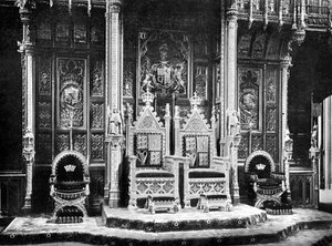 Der Königliche Thron, House of Lords, Westminster, ca. 1905 von John Benjamin Stone