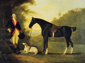 Offizier der Royal Horse Guards mit seinem Pferd und Hund